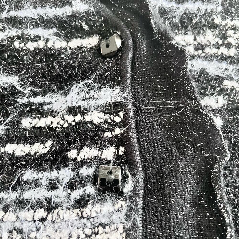 Stizzoli Black White Eyelash Knit Striped Metallic Cardigan Sweater Jacket - Picture 8 of 11